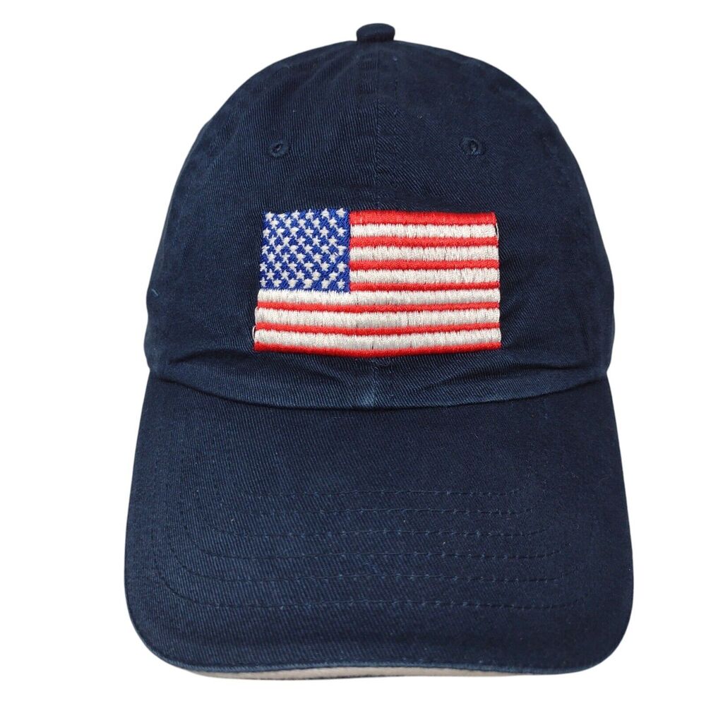 American Flag Strapback Hat Blue OSFA Adjustable Embroidered Patriotic Sweda